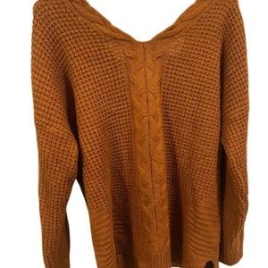 -FULL CIRCLE TRENDS BURNT ORANGE V NECK SWEATER